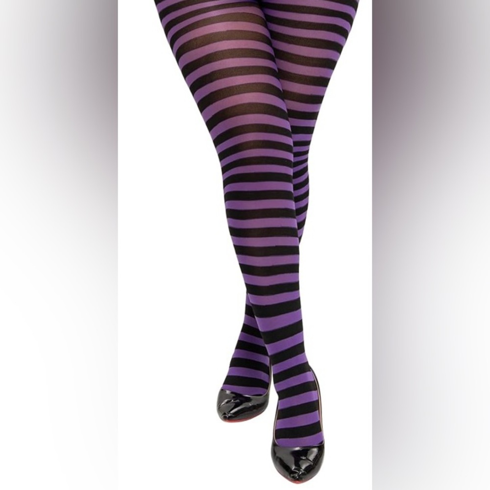 Women's Plus Size Colored Striped tights, pantyhose, Purple & Black, Gothic, NEW